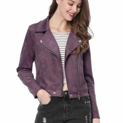 Allegra K Faux Suede Short Jacket With Revere Collar Clothing