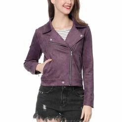 Allegra K Faux Suede Short Jacket With Revere Collar Clothing