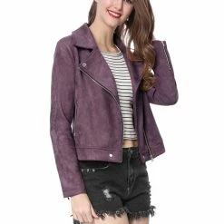 Allegra K Faux Suede Short Jacket With Revere Collar Clothing
