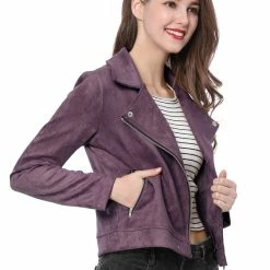 Allegra K Faux Suede Short Jacket With Revere Collar Clothing