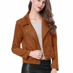 Allegra K Faux Suede Short Jacket With Revere Collar Clothing