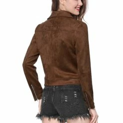 Allegra K Faux Suede Short Jacket With Revere Collar Clothing
