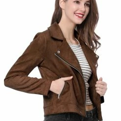 Allegra K Faux Suede Short Jacket With Revere Collar Clothing