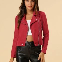 Allegra K Faux Suede Short Jacket With Revere Collar Clothing