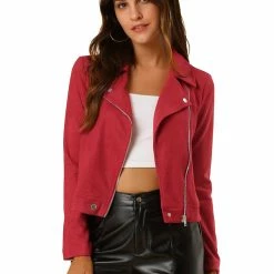 Allegra K Faux Suede Short Jacket With Revere Collar Clothing