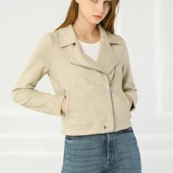 Allegra K Faux Suede Short Jacket With Revere Collar Clothing