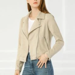 Allegra K Faux Suede Short Jacket With Revere Collar Clothing