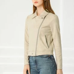 Allegra K Faux Suede Short Jacket With Revere Collar Clothing