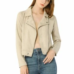 Allegra K Faux Suede Short Jacket With Revere Collar Clothing