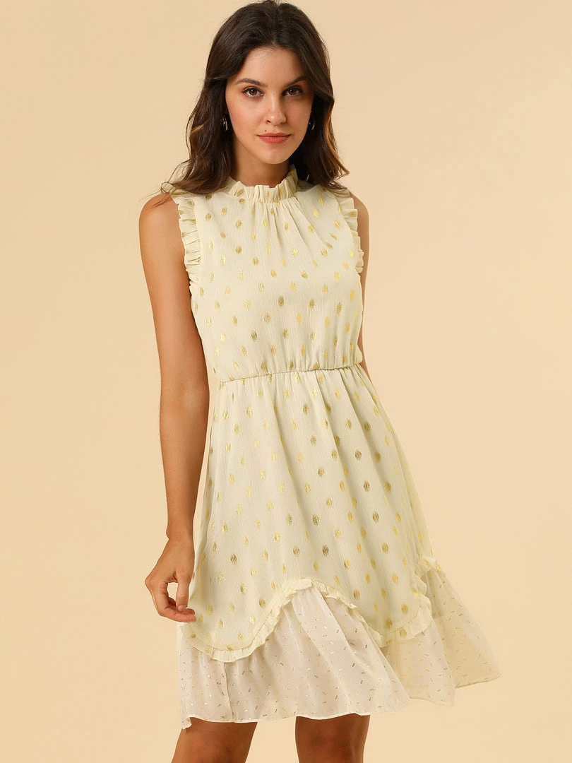 Allegra K Metallic Dot Print Sleeveless Ruffle Dress 29 Allegra K Metallic Dot Print Sleeveless Ruffle Dress