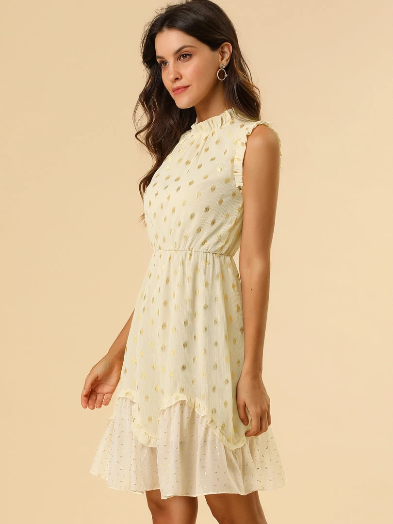 Allegra K Metallic Dot Print Sleeveless Ruffle Dress 31 Allegra K Metallic Dot Print Sleeveless Ruffle Dress