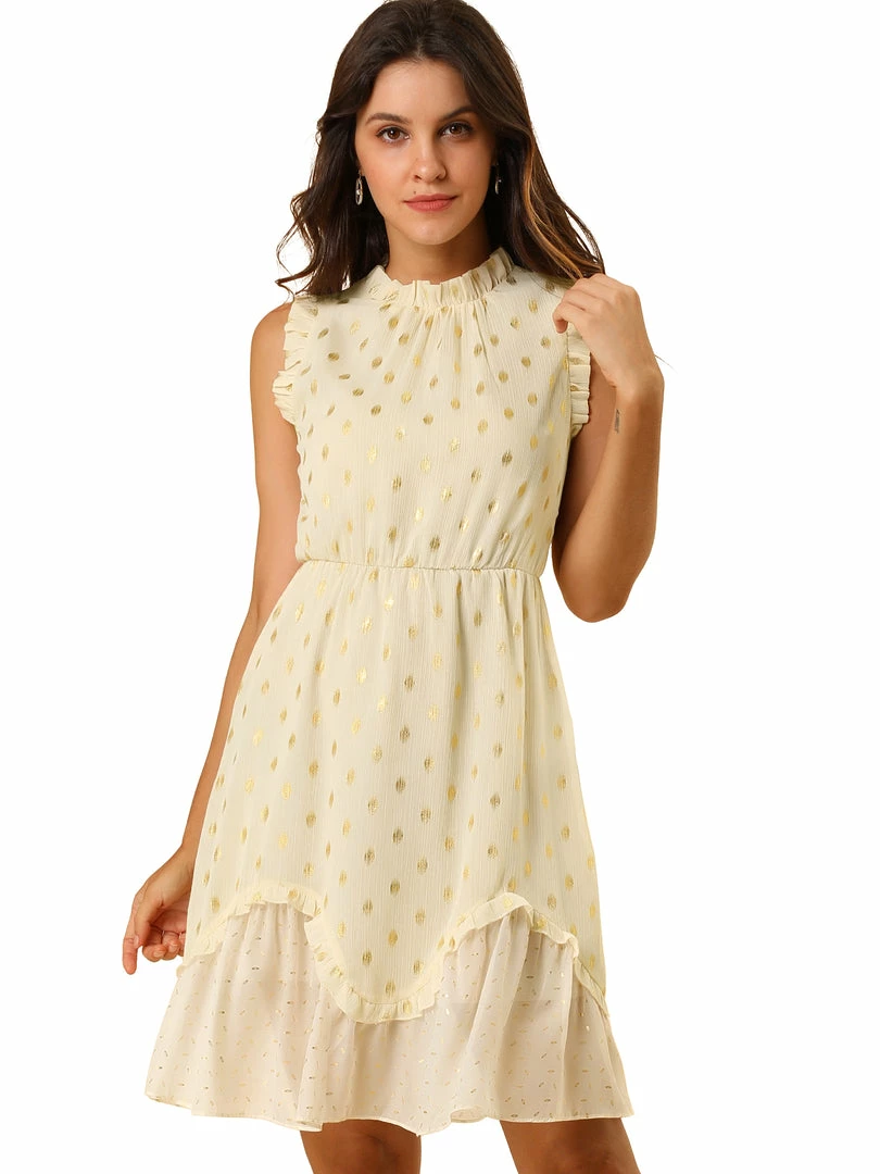 Allegra K Metallic Dot Print Sleeveless Ruffle Dress 28 Allegra K Metallic Dot Print Sleeveless Ruffle Dress