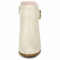 Allegra K Women's Round Toe Circle Buckle Chunky Heels Ankle Boots