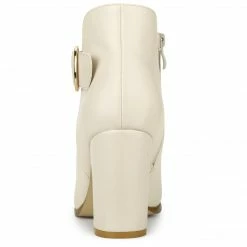 Allegra K Women's Round Toe Circle Buckle Chunky Heels Ankle Boots