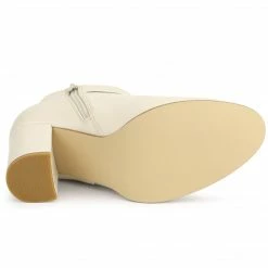 Allegra K Women's Round Toe Circle Buckle Chunky Heels Ankle Boots