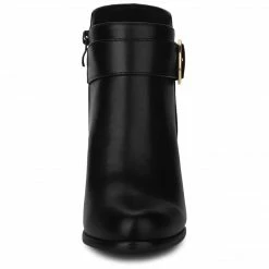 Allegra K Women's Round Toe Circle Buckle Chunky Heels Ankle Boots