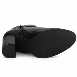 Allegra K Women's Round Toe Circle Buckle Chunky Heels Ankle Boots