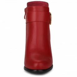 Allegra K Women's Round Toe Circle Buckle Chunky Heels Ankle Boots