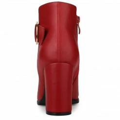 Allegra K Women's Round Toe Circle Buckle Chunky Heels Ankle Boots