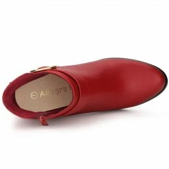 Allegra K Women's Round Toe Circle Buckle Chunky Heels Ankle Boots