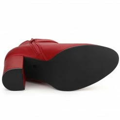 Allegra K Women's Round Toe Circle Buckle Chunky Heels Ankle Boots