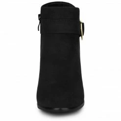 Allegra K Shoes Women's Buckle Side Zip Chunky Heels Ankle Boots