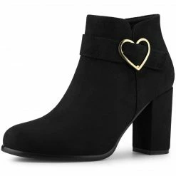 Allegra K Shoes Women's Buckle Side Zip Chunky Heels Ankle Boots