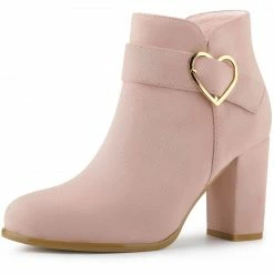 Allegra K Shoes Women's Buckle Side Zip Chunky Heels Ankle Boots