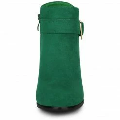 Allegra K Shoes Women's Buckle Side Zip Chunky Heels Ankle Boots