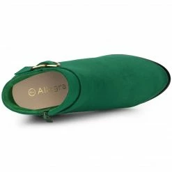 Allegra K Shoes Women's Buckle Side Zip Chunky Heels Ankle Boots