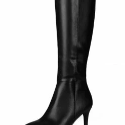 Allegra K Shoes Women's Pointed Toe Side Zipper Stiletto Heel Knee High Boots