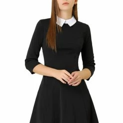Allegra K Women's Halloween Contrast Doll Collar 3/4 Sleeves Above Knee Flare Dress