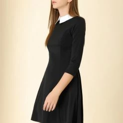 Allegra K Women's Halloween Contrast Doll Collar 3/4 Sleeves Above Knee Flare Dress