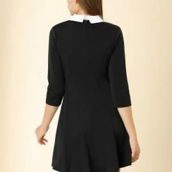 Allegra K Women's Halloween Contrast Doll Collar 3/4 Sleeves Above Knee Flare Dress