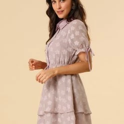 Allegra K Women's Collar Half Short Sleeve Placket Drawstring Layered Shirt Dress 37 Allegra K Women's Collar Half Short Sleeve Placket Drawstring Layered Shirt Dress