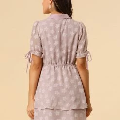 Allegra K Women's Collar Half Short Sleeve Placket Drawstring Layered Shirt Dress 38 Allegra K Women's Collar Half Short Sleeve Placket Drawstring Layered Shirt Dress