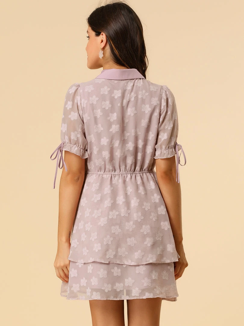 Allegra K Women's Collar Half Short Sleeve Placket Drawstring Layered Shirt Dress 20 Allegra K Women's Collar Half Short Sleeve Placket Drawstring Layered Shirt Dress