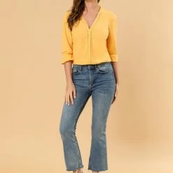 Allegra K Women's Eyelet Lace V Neck Scalloped Half Ruffle Sleeve Solid Work Shirt Top 24 Allegra K Women's Eyelet Lace V Neck Scalloped Half Ruffle Sleeve Solid Work Shirt Top