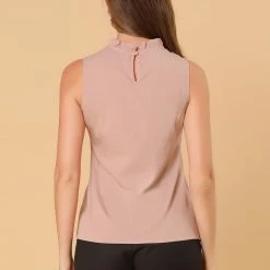 Allegra K Women's Frill Trim Mock Neck Ruffled Sleeveless Casual Summer Top Blouse