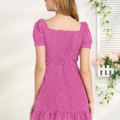 Allegra K Women's Ruffle Hem Sweetheart Neck Heart Tie Front Flare Mini Dress