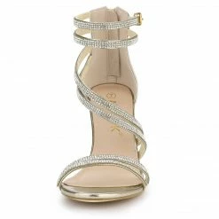 Allegra K Shoes Women's Ankle Strap Rhinestone Stiletto Heels Sandals