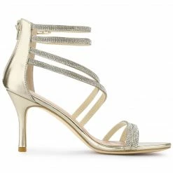 Allegra K Shoes Women's Ankle Strap Rhinestone Stiletto Heels Sandals