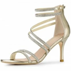 Allegra K Shoes Women's Ankle Strap Rhinestone Stiletto Heels Sandals