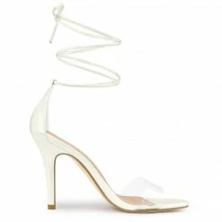 Allegra K Women's Clear Strap Stiletto Heel Lace Up Sandals Shoes