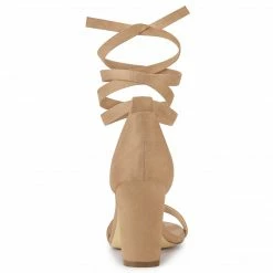 Allegra K Women's Faux Suede Chunky Heels Lace Up Sandals Shoes