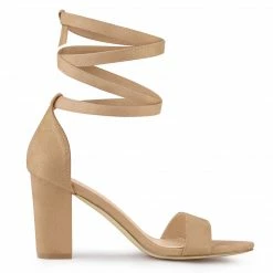 Allegra K Women's Faux Suede Chunky Heels Lace Up Sandals Shoes
