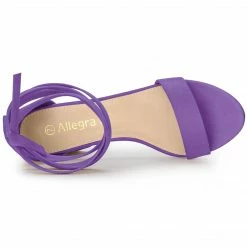 Allegra K Women's Faux Suede Chunky Heels Lace Up Sandals Shoes