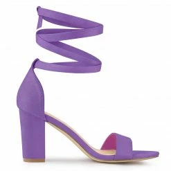 Allegra K Women's Faux Suede Chunky Heels Lace Up Sandals Shoes