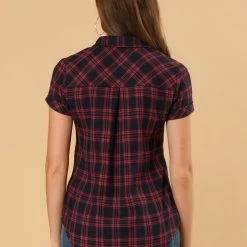 Allegra K Casual Boyfriend Plaid Button Down Shirt Women