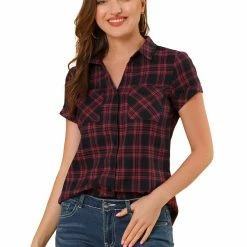 Allegra K Casual Boyfriend Plaid Button Down Shirt Women